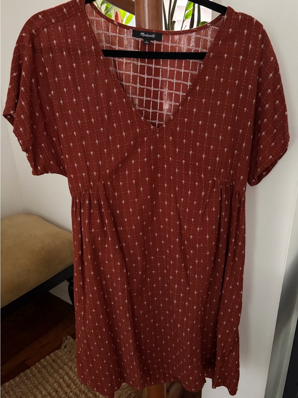 Madewell Brick Red Short Sleeve V-Neck Mini Dress